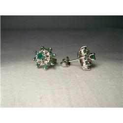 14K WG Diamond Emerald Floral Stud Earrings #2151206