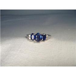 14K WG Filigree Tri-Stone Sapphire Diamond Ring#2151207