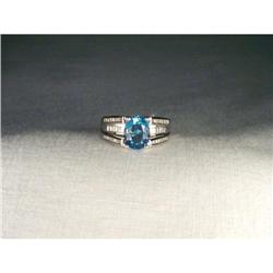 Estate 14K WG Blue Topaz Baugette Diamond Ring #2151212