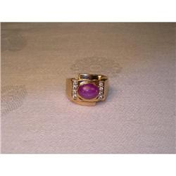 Estate 14K YG Gold Star Ruby Diamond Mens Ring #2151219