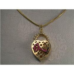 Estate 14K YG Pearl Ruby Sapphire Lock Pendant #2151220