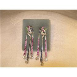 Estate 14K WG Diamond Sapphire Ruby Earrings #2151228