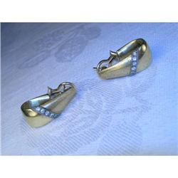 Estate 14K YG Gold Diamond Hoop Earrings Hoops #2151230