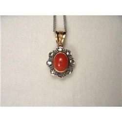 18K Pink Rose Gold Diamond Coral Floral Pendant#2151231