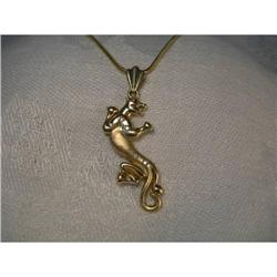 Estate 14K YG Gold Ruby Diamond Panther Pendant#2151238
