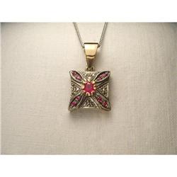 18K Pink Gold Diamond Ruby Filigree Pendant #2151242