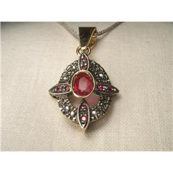 18K Pink Rose Gold Diamond Ruby Pendant #2151243