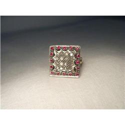 Estate 18K Pink Gold Diamond Ruby Filigree Ring#2151244