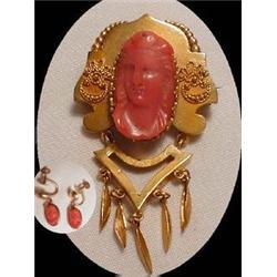 Early Victorian 14kt gold Genuine Coral Cameo #2151286