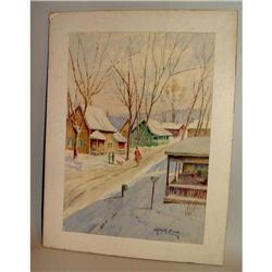 New England Winter Scene Water Color Painting #2151457