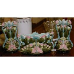 3 Piece Majolica Art Nouveau Console Set #2151492