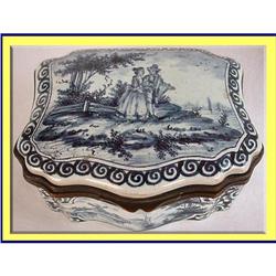 SIGNED 18C DELFT HANDPAINTED SNUFF JEWELRY BOX #2151498