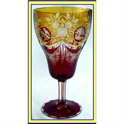 3 COLOR  MOSER CUT ENGRAVED GLASS GOBLET #2151501