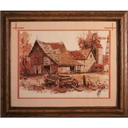Print of Old Farm with Horse-Drawn Wagon #2171143
