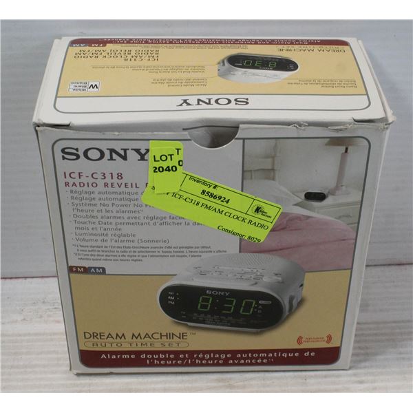 SONY ICF-C318 FM/AM CLOCK RADIO