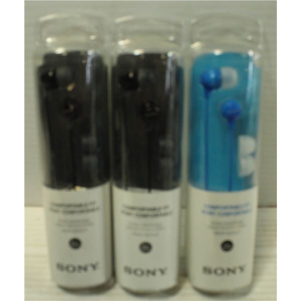 3 PAIRS OF SONY COMFORTABLE FIT HEADPHONES