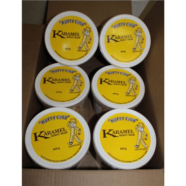 CASE LOT OF NUTTY CLUB KARMEL CORN TUBS SIX 400G