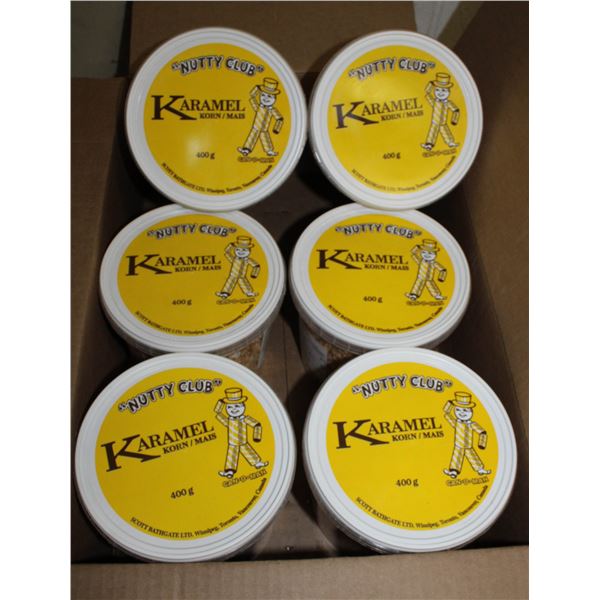 CASE LOT OF NUTTY CLUB KARMEL CORN TUBS SIX 400G