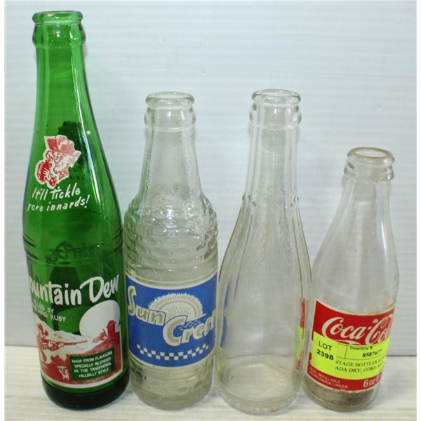 4 VINTAGE BOTTLES SUNCREST , CANADA DRY, COKE AND