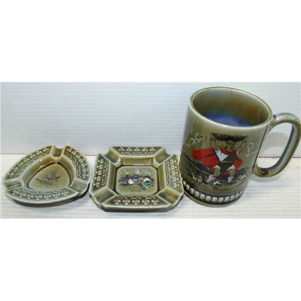 2 IRISH PORCELAIN ASHTRAYS AND FINN MAC COOL MUG