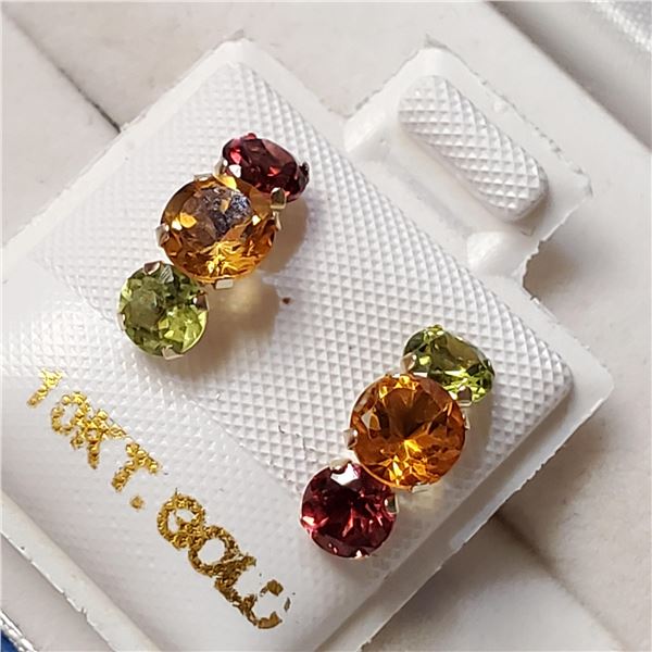 10K YELLOW GOLD EMERALD,RUBY,CITRINE  EARRINGS