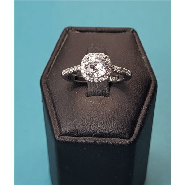 14)  SQUARE CUT CLEAR CZ HALO RING,