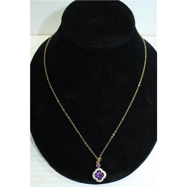 #323-PURPLE AMETHYST NECKLACE & PENDANT 18"