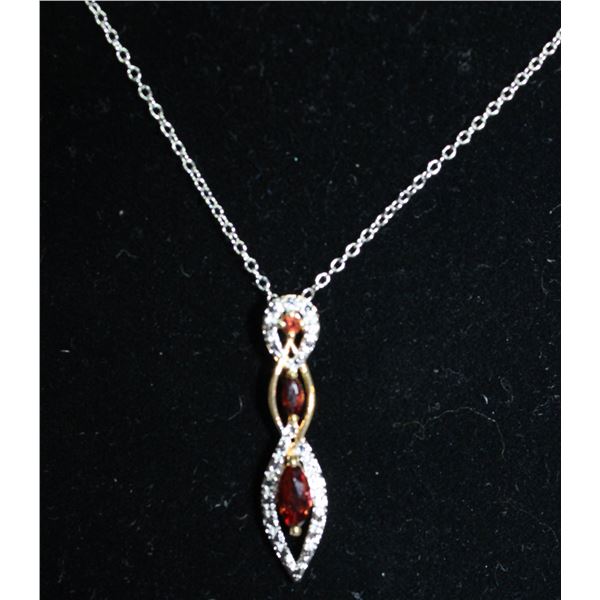 #319-RED GARNET NECKLACE & PENDANT 18"