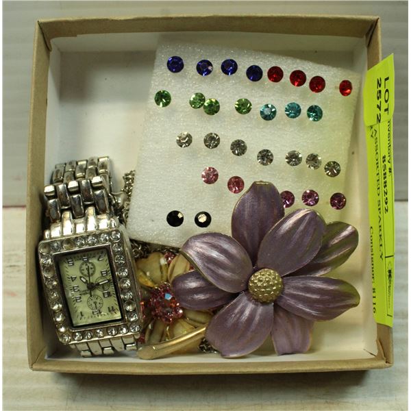 BOX OF ASSORTED SPARKLY JEWELRY