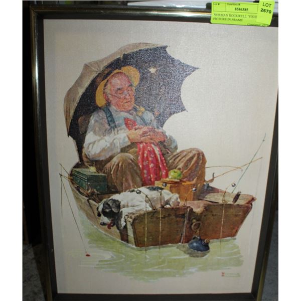 NORMAN ROCKWELL  FISHING  PICTURE IN FRAME