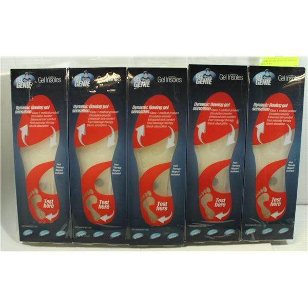 5 PAIRS OF GEL GENIE GEL INSOLES SIZE 5.5-8.5