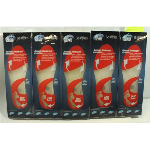 5 PAIRS OF GEL GENIE GEL INSOLES SIZE 5.5-8.5