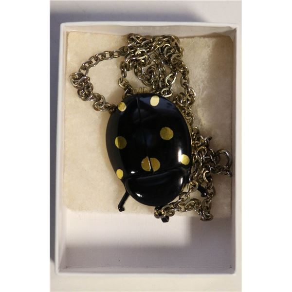 BLACK AND GOLD LADYBUG WATCH NECKLACE