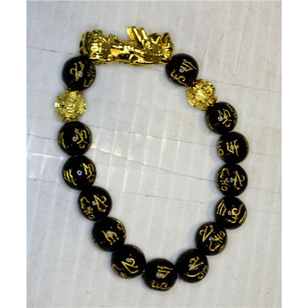 #38-BLACK OBSIDIAN DRAGON BEAD BRACELET 10mm