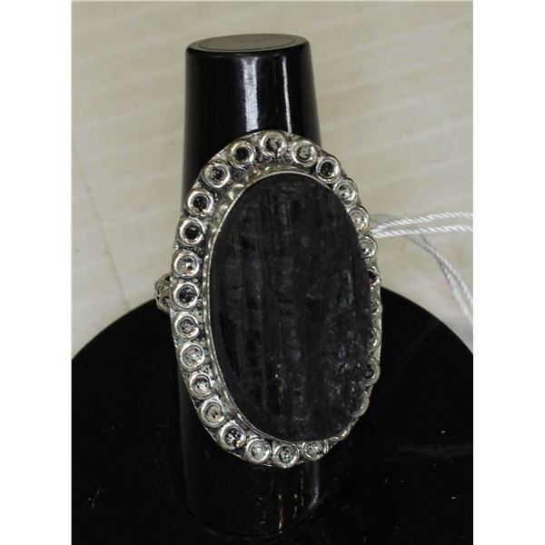 #115-NATURAL BLACK TOURMALINE RING (RAW) SIZE 7