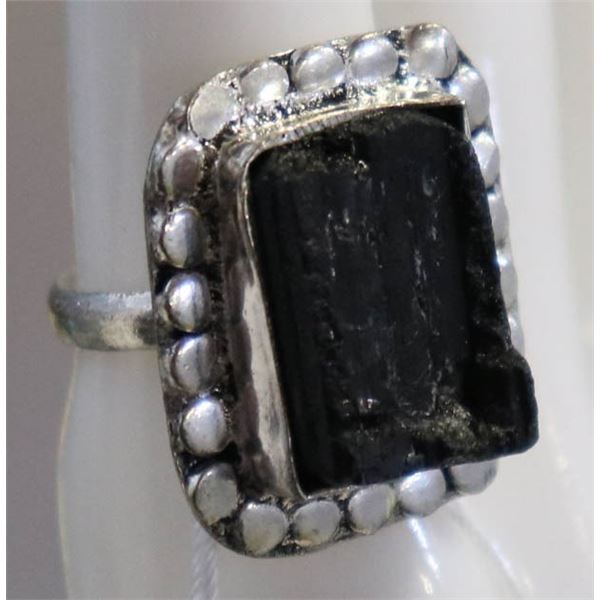 #60-NATURAL BLACK TOURMALINE RING SIZE 6.5