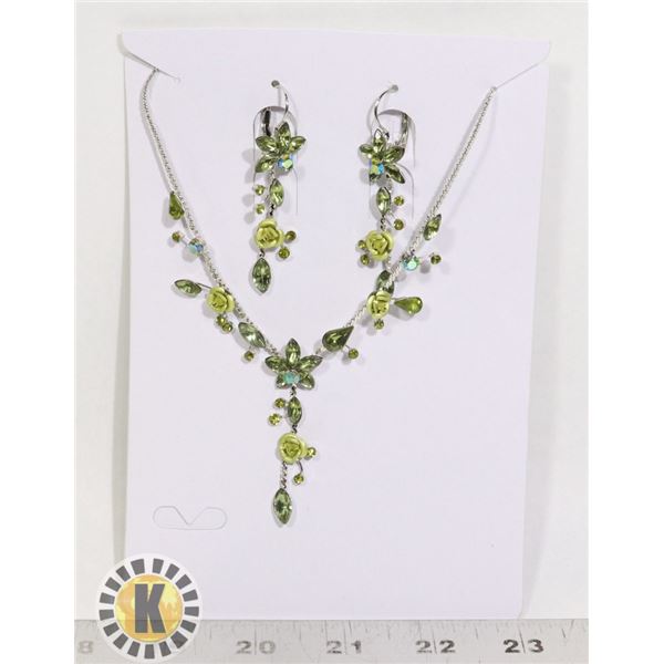 FASHION JEWELRY MINT GREEN GEMS AND ROSES