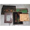 VINTAGE SERVING TRAY AND ASSORTED PICTURES