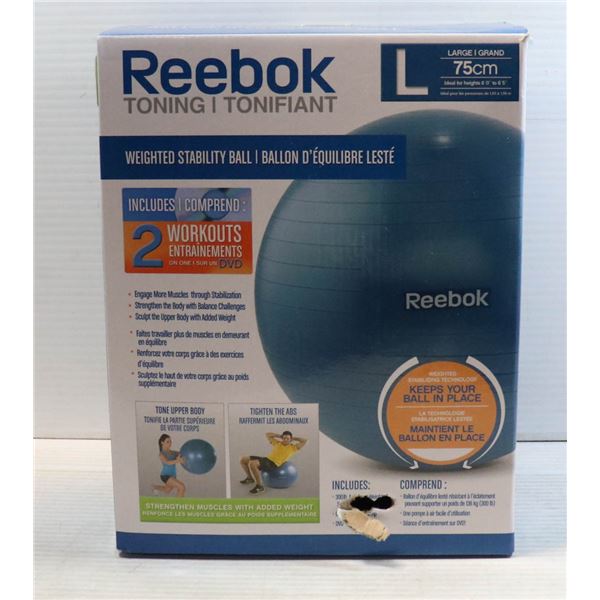 NEW IN BOX REEBOKS FITNESS BALL W/WORKOUT DVD