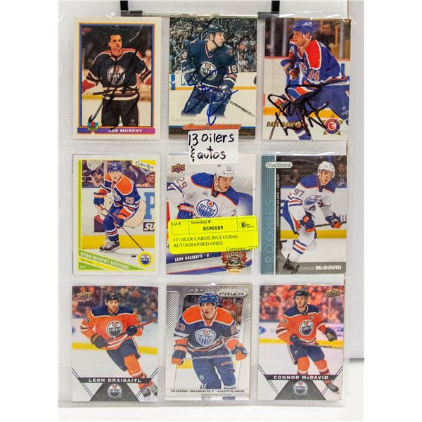 13 OILER CARDS INCLUDING AUTOGRAPHED ONES