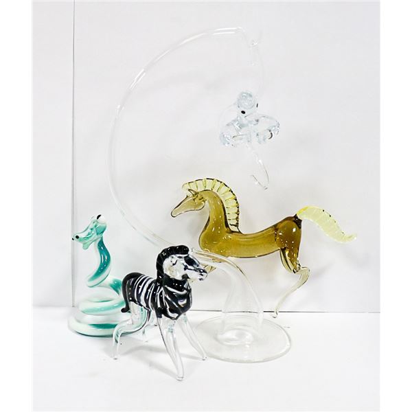 4 HAND MADE GLASS ANIMAL FIGURES EUROPE