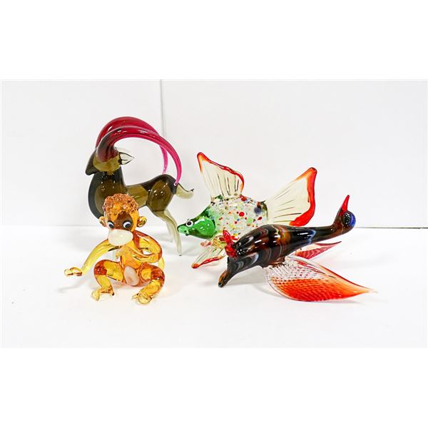 4 HAND MADE GLASS ANIMAL FIGURES EUROPE