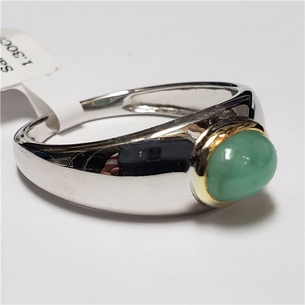 174) SILVER EMERALD(1.3CT) RING, SIZE 10.5