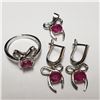 Image 3 : 169) SILVER RHODIUM PLATED RUBY SET, EARRINGS,