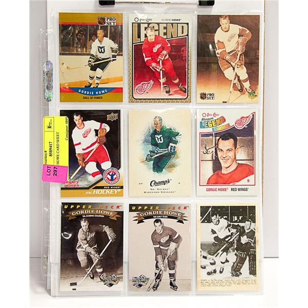 GORDIE HOWE CARD SHEET