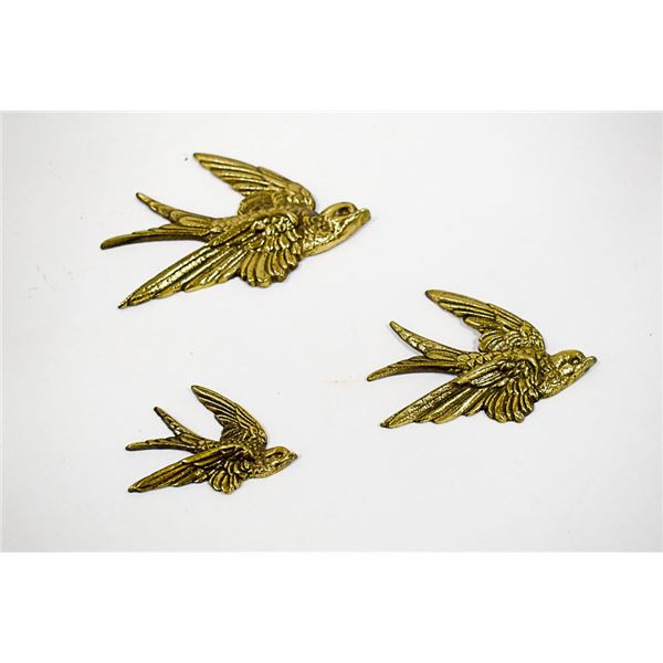 SET OF 3 BRASS BIRD HANGING DECOR PIECES