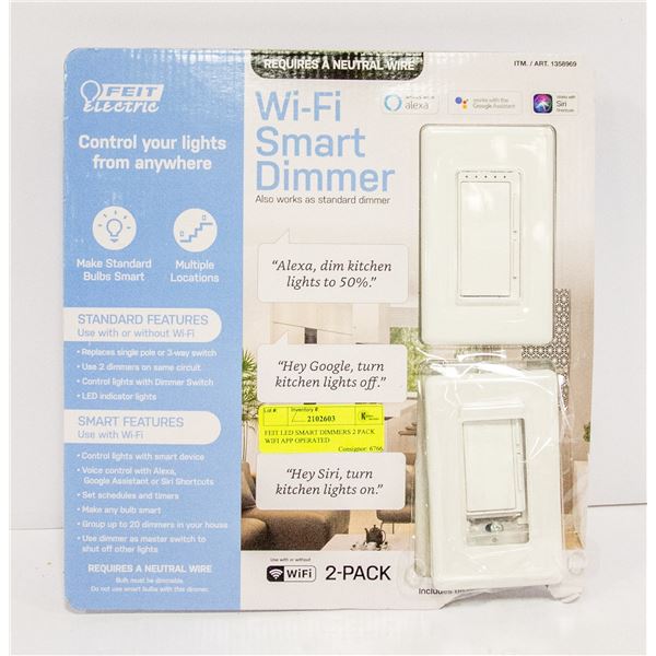 FEIT LED SMART DIMMERS 2 PACK WIFI APP OPERATED