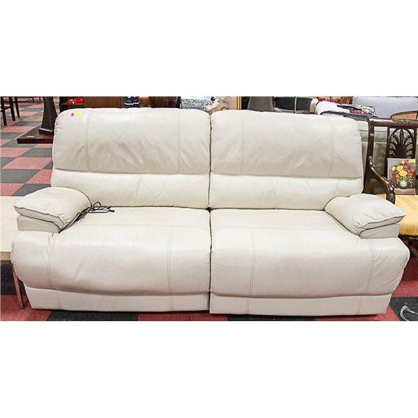 WHITE LEATHERETTE ELECTRIC RECLINING SOFA