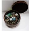 Image 1 : VINTAGE ROUND WOODEN BOX FILLED W/ MIXED JEWLLERY+