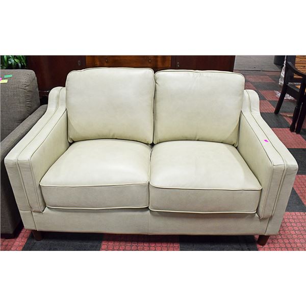 BEIGE GENUINE LEATHER LOVE SEAT GOOSE DOWN FILLED